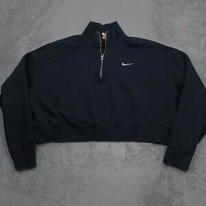 Nike Sweater Womens XL Black 1/4 Zip Cropped Oversized Casual Pullover